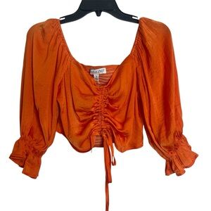 She + Sky Vibrant Orange Ruched Blouse Small NWOT